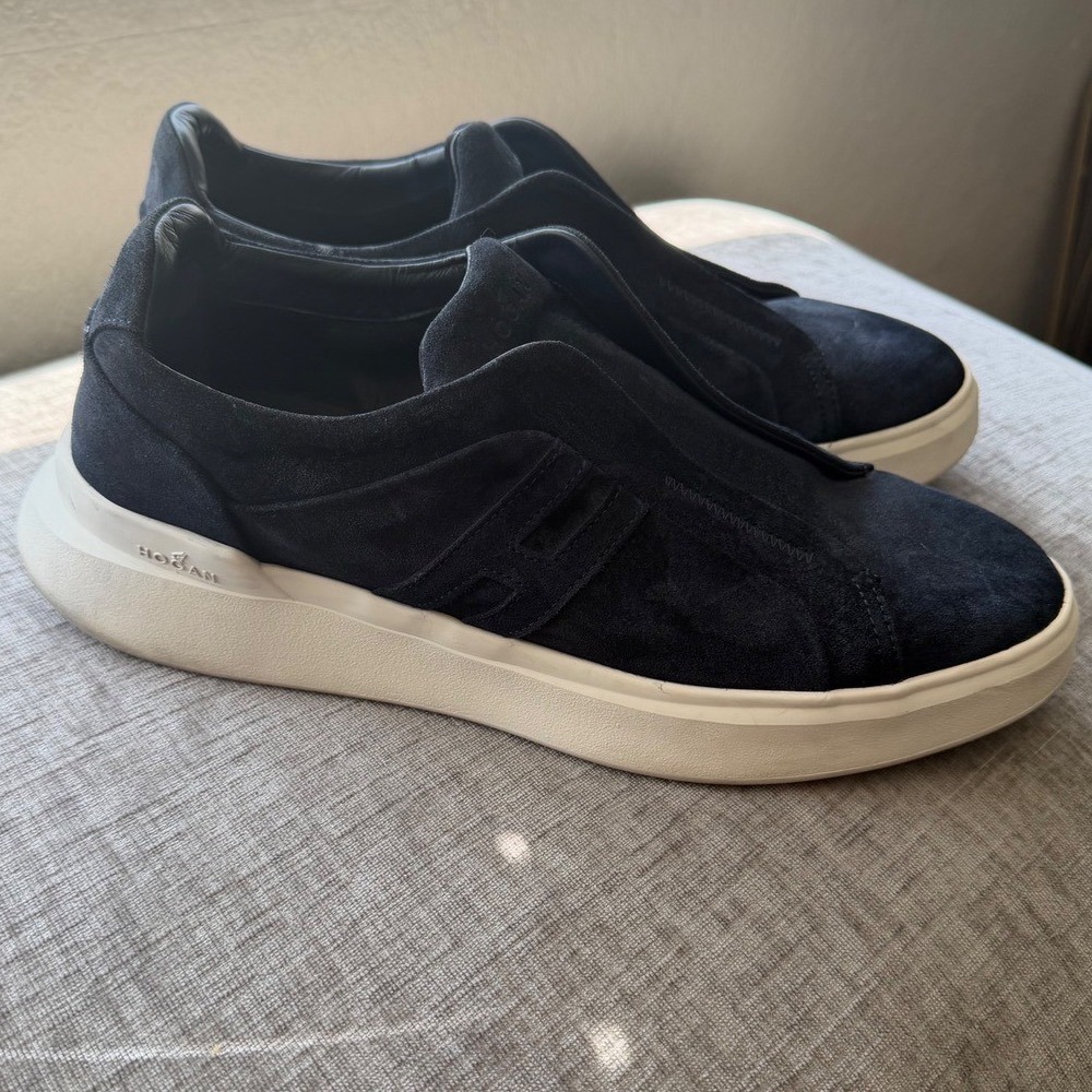 Hogan Mens H383 Navy Blue Suede Slip On Sneakers Size 9.5 Made in Italy